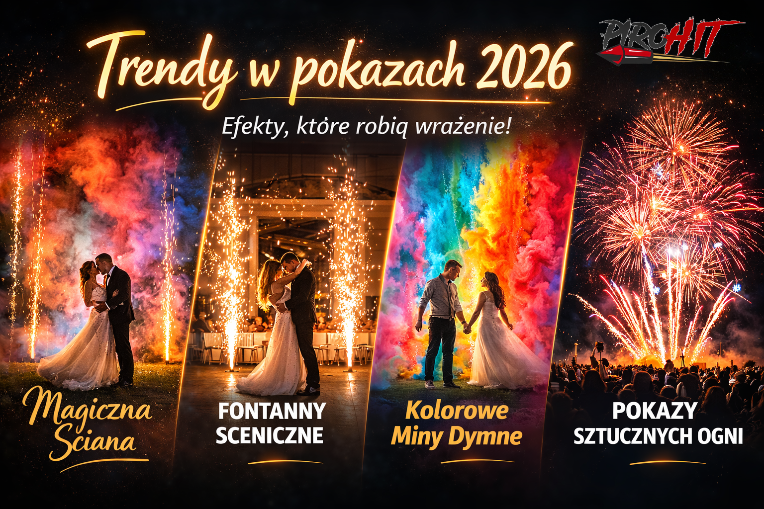 Feuerwerksshow 2026 - Magic Wall, Bühnenfontänen, Rauchminen und Outdoor-Shows